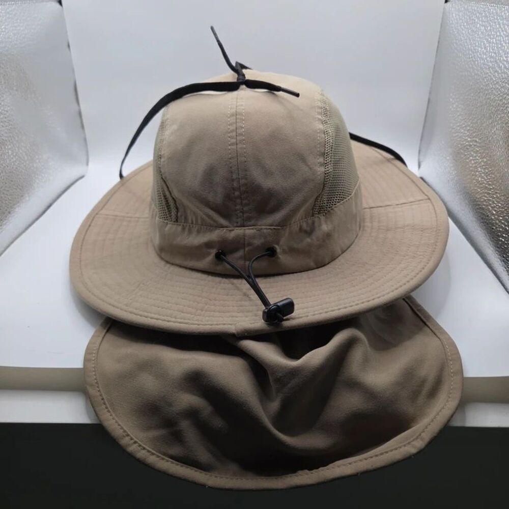 Swiss Tech Performance Gear Sun Hat Wide Brim Neck Flap Safari Fishing Tan S/M